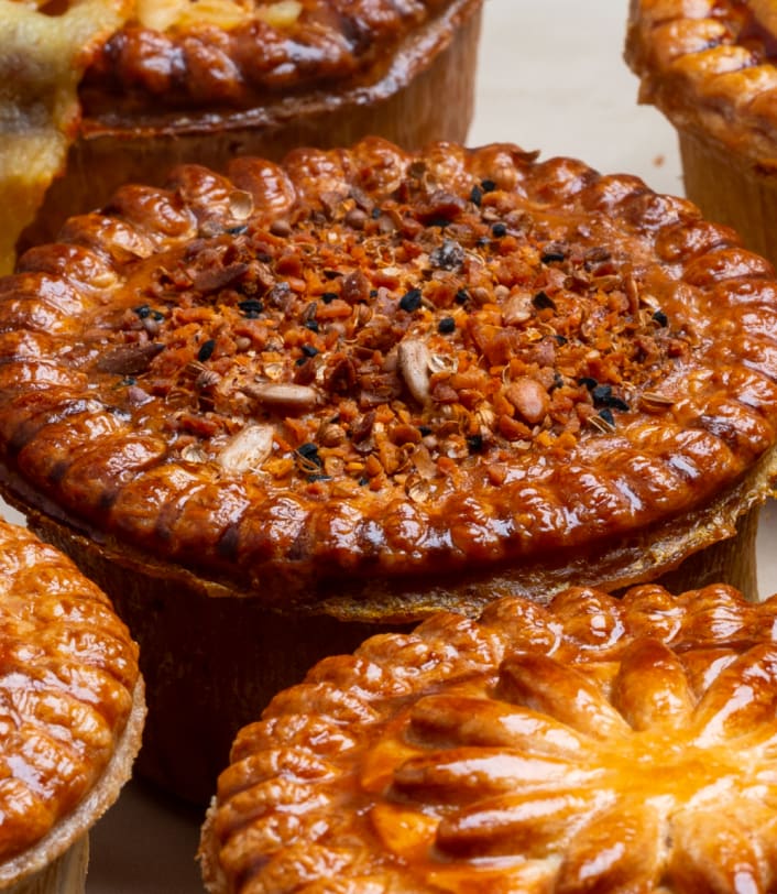 A selection of finished House of Pies pies
